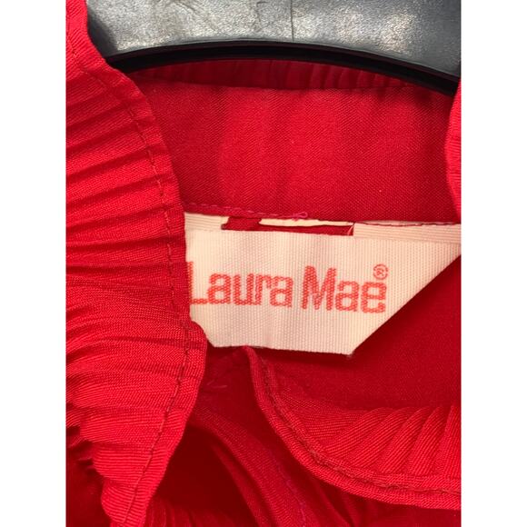 LAURA MAE Women's Vintage Red Ruffle Button-Up Long Sleeve Regular-Fit Top SZ M - Picture 9 of 9